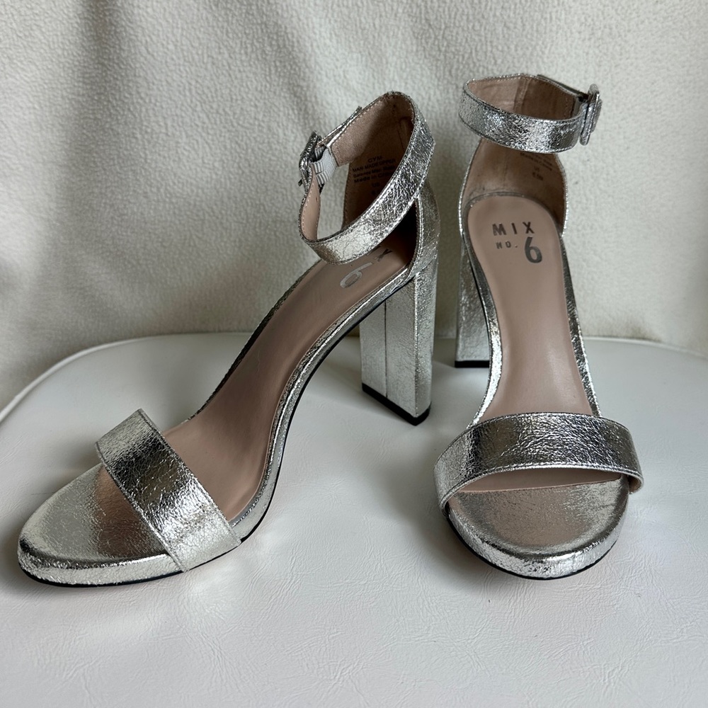 Mix No. 6 Silver Ankle Strap Heels